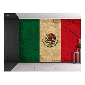 Large Wall Mural - Vintage Flag of Mexico | Self-Adhesive Vinyl Wallpaper/Removable Modern Decorating Wall Art - 66" x 96"