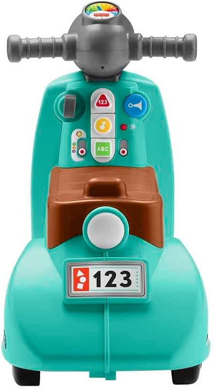 Fisher-price rir e aprender scooter de motocicleta brinquedo de passeio com sons, bebês +1 ano, espanhol + italiano + francês + inglês + alemão + versão holandesa (hmv76)