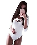 Aro Lora Women's 3/4 Sleeve Sexy Cross Bandage Bodysuits Jumpsuits