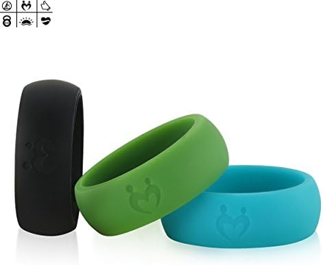 Silicone Wedding Ring for Men, Love Mates Series Silicone Rings, Optimizing Surface, Edge Trimmed Completely, 3 Rings Pack (10, Black, Avocado, Beryl)