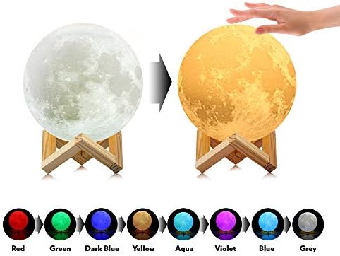 [Upgraded TapControl Version] 3D Printing Moon Lamp with Wooden Stand & Lanyard -Rechargeable LED Moon Light Table Desk Lamp, Lunar Night Light for Bedroom, Multi-Colors Lantern for Kids, Astronomers