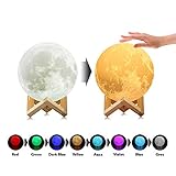 [Upgraded TapControl Version] 3D Printing Moon Lamp With Wooden Stand & Lanyard -Rechargeable LED Moon Light Table Desk Lamp, Lunar Night Light for Bedroom, Multi-colors Lantern for Kids, Astronomers