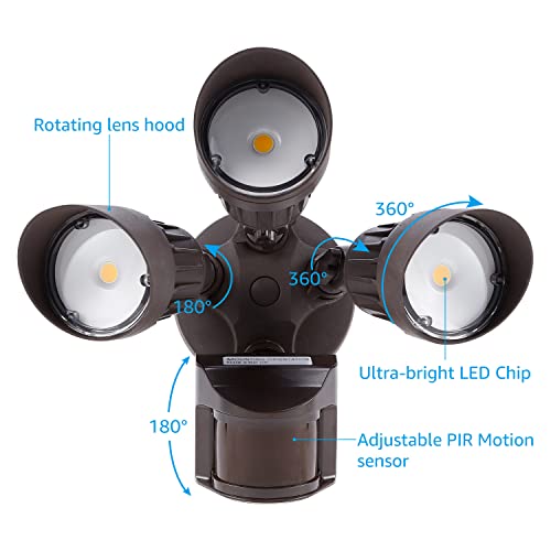 LEONLITE LED Security Lights Motion Sensor, Adjustable 3 Heads Outdoor