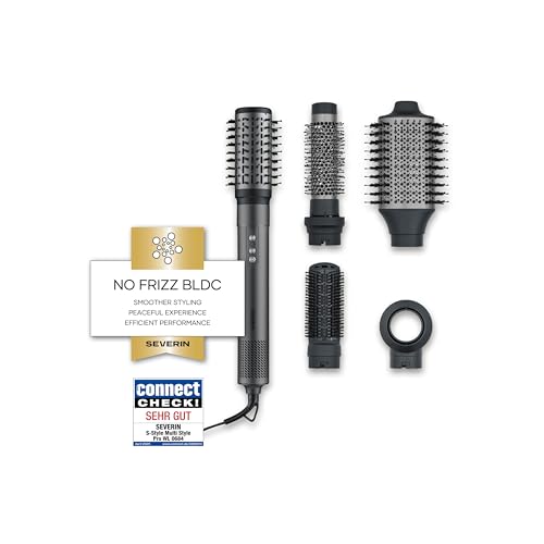 Severin 5-in-1-Airstyler, Warmluft-Hairstyler, Ionen-Föhn, Stylingbürste mit Airflow Technologie, 5 Aufsätze, besonders leicht und kompakt, 1.500W, S-Style Multi-Styler, anthrazit, WL 0684