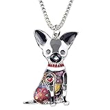 BONSNY Love Pets Enamel Zinc Alloy Metal Chihuahua Necklace Dog Animal Pendant 18