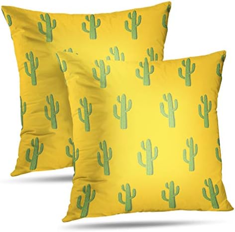 クッションカバー 45 45cm 2セットオレンジ色の背景に緑のメキシコサボテンとパターン座布団カバー 装飾枕カバー背当て ストアー 部屋雑貨 おしゃれ 車