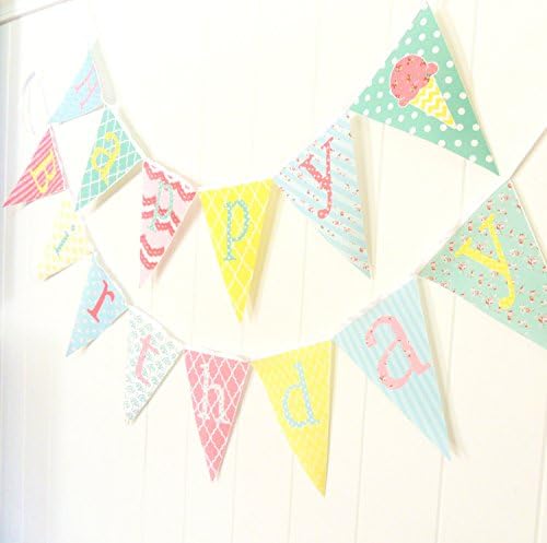 Happy Birthday Bunting, Happy Birthday Banner, Fabric Pennant Flags, Shabby Chic, Ice Cream, Photo Prop, Party Garland, Happy Birthday Sign