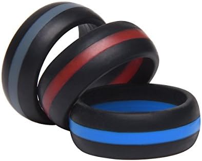 Aorkey Silicone Wedding Ring for Men By, 3 Pack Stackable Rubber Wedding Bands with Unique, Sleek Design Suit for Travel, Work, Exercise (12(21.5mm))