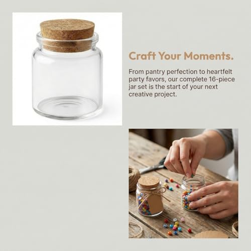 BXUUXA 16 Pieces 50 ml Glass Bottles, Small Glass Bottles Mini Glass Jars with Cork Stopper, Portable Tiles Glass Jars with Label and Twine for DIY Decorations, Wedding Gifts