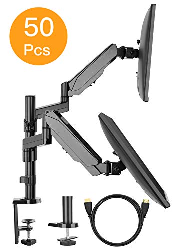 Dual Arm Monitor Stand (50 PCS), Full Motion Adjustable Gas Spring Monitor Mount Riser with C Clamp/Grommet Base for Two 17 to 32 inch LCD Computer Screens, Each Arm Holds up to 17.6lbs