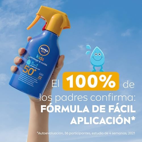 Nivea sun solar spray kids protect & care fp50+ (1 x 270 ml), protetor solar infantil à prova d'água, proteção solar muito alta para crianças