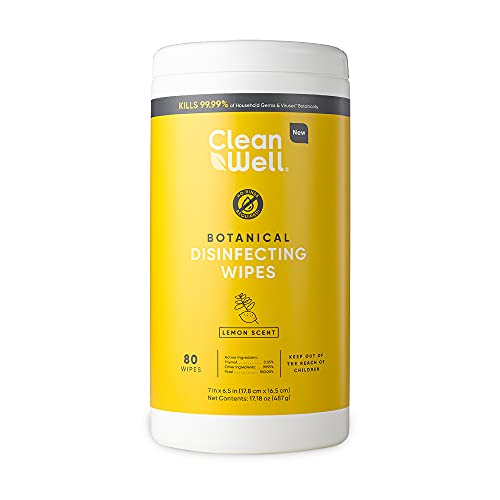 CleanWell Botanical Disinfecting Wipes, Lemon, 80 count (1 PK)Kills 99