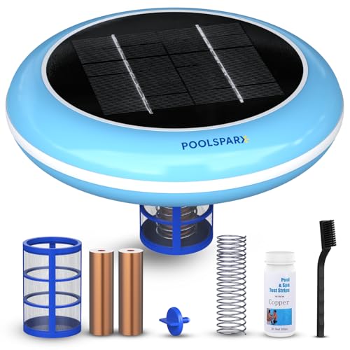 Solar Pool Ionizer – Copper Pool Ionizer for Above Ground & Inground Pools up to 45,000 Gallons – Solar Powered Pool Ionizer System with Extra Replacement Included