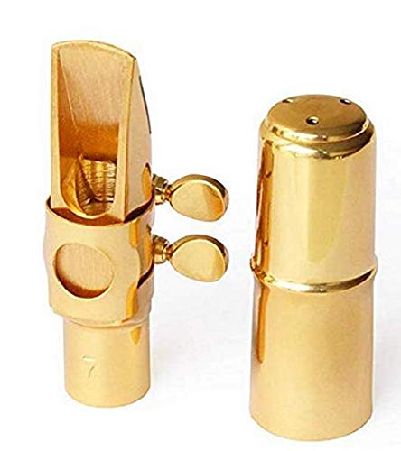 image for Aibay Metal Eb Alto Saxophone Mouthpiece + Cap + Ligature Size 7 Gold,