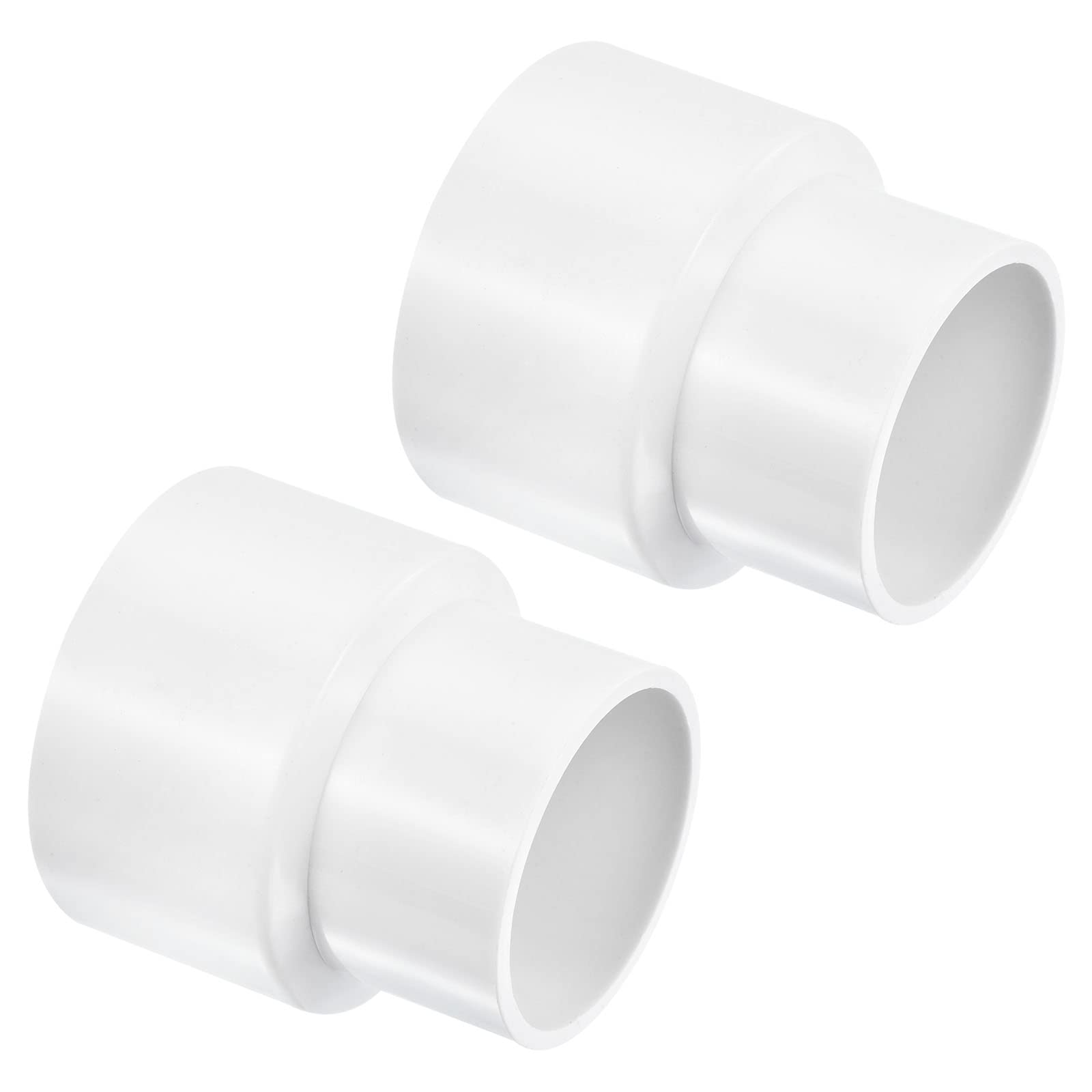 PATIKIL PVC Reducer Pipe Fitting 63mm to 50mm ID, 2 Pack Straight Coupling Adapter Connector, White