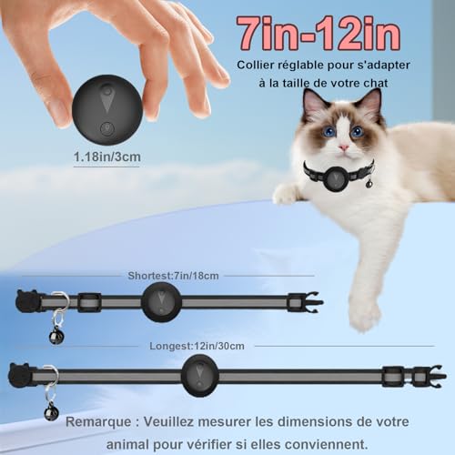 Collare GPS per Gatti Compatibile con Sistemi iOS e Android GPS per Cani Riproduzione Della Cronologia dei Tracciati (7 giorni) Localizzatore GPS Cani Tracciamento Impermeabile (IP67) - Nero