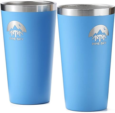 Stainless Steel True Pint Cup by Pine Sky, 16 oz Vacuum Insulated, Stackable Tumbler (Set of 2, Blue Horizon)