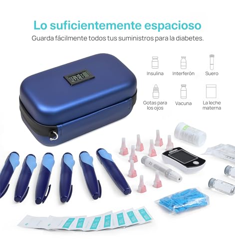 Hielera para Insulina 2 Bolsas de Hielo Portatil,Bolsa Enfriamiento Pantalla de Temperatura,Diabetes Organizer Cooler de Medicamentos,Mantenga Fresca Durante 8-10 Horas,para Viaje y Trabajo Salud (A)
