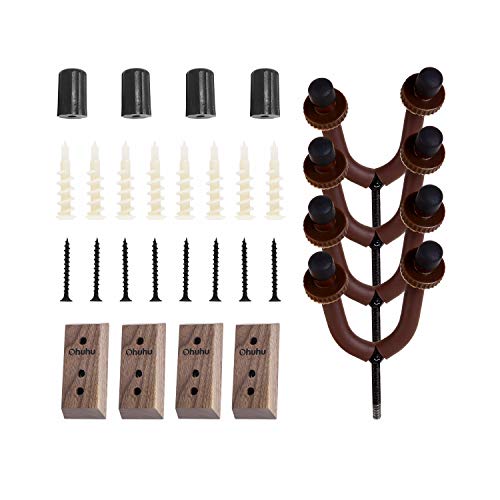 Guitar Wall Mount Hanger Walnut 4-Pack, Ohuhu Guitar Hanger Wall Hook Holder Stand for Bass Electric Acoustic Guitar Ukulele - Thumbnail 5