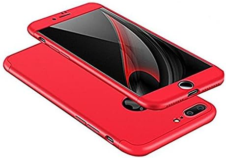 iPhone 7 Plus Case, iPhone 8 Plus Case, 3 in 1 Ultra-Thin Slim Hard Cover 360 Degree Protection Case with Tempered Glass Screen Protector for Apple Iphone 7 Plus/ iPhone 8 Plus 5.5 inch (Red)