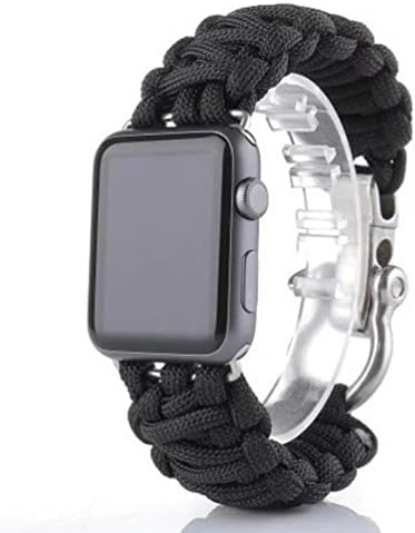 42mm Survival Rescue Bracelet Outdoor Camouflage Apple Watch Band,Seven-core Umbrella Rope Smart Watch Band Replacement Link Bracelet Strap for Apple Watch (Black)