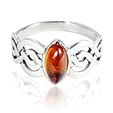 925 Sterling Silver Genuine Honey Amber Celtic Double Infinity Knot Band Ring - Nickle Free