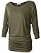 LARACE Lanmo Womens Dolman Sleeves Drape Tops Solid Side Shirring Jersey Tee(L, Army Green)