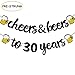 Joymee Cheers to 30 Years Black Glitter Banner for 30th Birthday Wedding Aniversary Party Supplies Decorations - PRESTRUNG (Cheers to 30th Years)