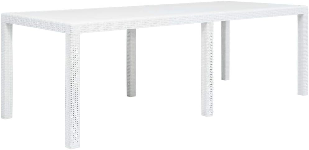 Unfade Memory Patio Dining Table Plastic Rattan Look Backyard Bistro Tables Outdoor Furniture Garden Table (86.6"x35.4"x28.3", White): Kitchen & Dining