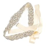 Yanstar Handmade Crystal Beads Rhinestone Bridal Wedding Belt Sash With Cream Ivory Ribbon For Bridal Wedding PartyGowns Dress