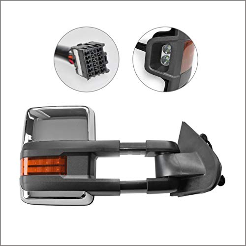 Perfit Zone Towing Mirrors Replacement Fit 2014-2017 for SILVERADO/GMC SIERRA, POWER HEATED,W/AMBER SIGNAL,CHROME (PAIR SET)