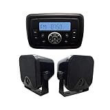 Herdio Marine Stereo Receiver Speaker Kit - in-Dash LCD Digital Console Built-in Stereo Sound System + 4 inch Marine Surface Mount Box Speakers(Black)