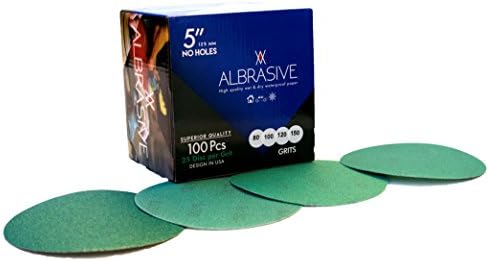 ALbrasives Velcro Hook Loop Sanding Discs 5 Inch No Holes, 100 Pack, 25 Count Each, Assortment Grits (80/100/120/150) Set