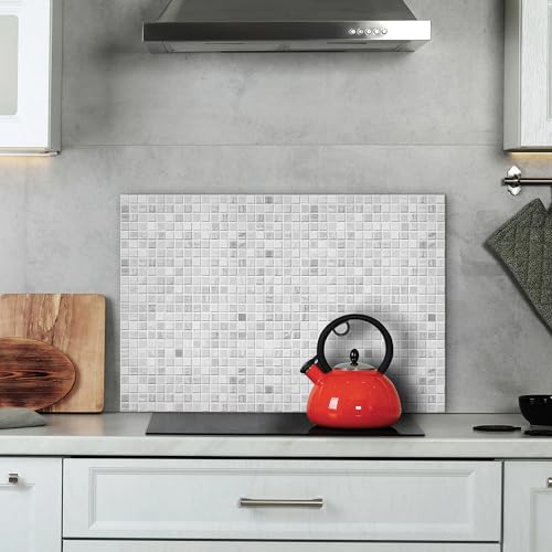 CREARREDA White Mosaic Aluminium Kitchen Splash Guard 72 x 48 cm Easy to Apply Made in Italy Protection for Stoves and Sinks Washable and Easy to Assemble