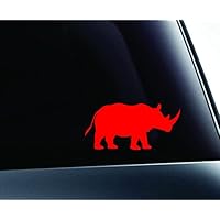 ExpressDecor Rhino Silhouette Horn Herbivores Megafauna Computer Laptop Symbol Decal Family Love Car Truck Sticker Window (Red)