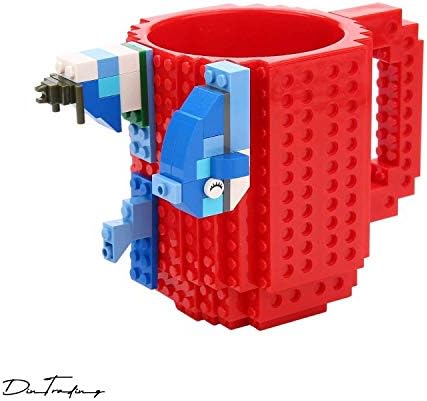 Build-On Brick Mug Building Blocks Coffee Cup Creative Reusable Coffee Cup DIY Party Supply Drinkware for Coffee Tea Beverage Drinking Funny Gift Fathers Day (Red)