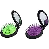 NuAngela Folding Mirror Mini Pop Up Hairbrush Set,Pocket Hair Brush Travel Hair Massage Comb Easy Keep in Purse(2 Pieces) (Gr