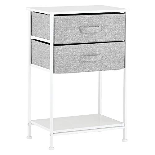 mDesign Night Stand/End Table Storage Tower Sturdy Steel Frame, Wood Top, Easy Pull Fabric