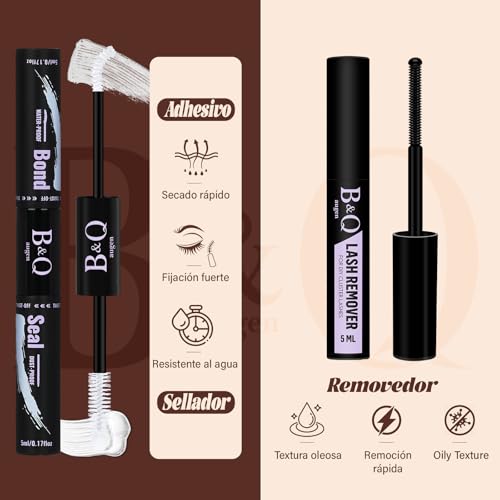 B&Q Pestañas Postizas Kit Completo Marrones Mochalash 01 Extensiones de Pestañas de Racimo Curvatura C de 8-16 mm b&q lashes Completo con Efecto Wispy para Pelo Claro/Oscuro (Set Mochalash 01)