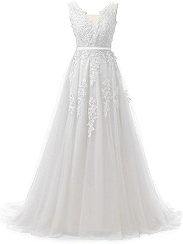 Women's V Neck Lace A-line Empire Long Formal Evening Dress Prom Gown
