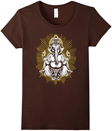 Womens Ganesha T-Shirt Hindu Spiritual Elephant Lord in Lotus Pose XL Brown