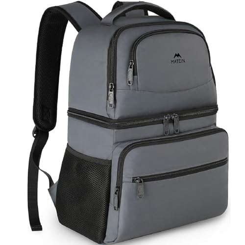 MATEIN Cooling Backpack 34 L, 40 Cans Cooler Backpack Large Cool Bag Backpack Thermal for Men Women, Double Layer Leak-proof Cool Backpack, Cool Backpack for Picnic, Beach, Camping, Grey