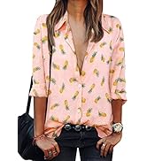 ZXZY Women Pineapple Printed Lapel Collar Half Sleeves Buttons Down Blouse Shirt