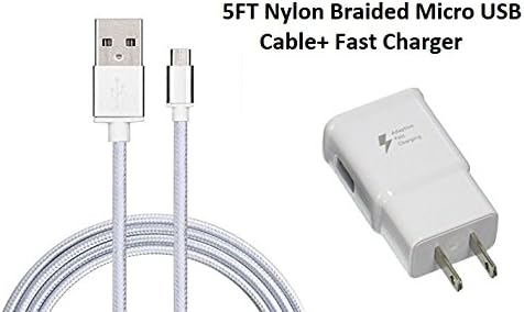 Galaxy S7 S7 Edge S6 S6 Edge LG G2 G3 G4 for Samsung Adaptive Fast Charger Micro USB 2.0 Cable{Wall Charger + 5FT Nylon braidCable} Fast Charging for up to 50% faster charging (WHITE) Premium version