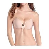 TinyWalnut Women's Strapless Self Adhesive Bra Push Up Invisible Backless Wing Shape with Drawstring