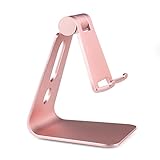 Mothca Adjustable Aluminum Cell Phone Holder, 270 Degree Rotating Multi Viewing Angle Mobile Phone Stand, Universal Desktop Charging Dock for iPhone Samsung Nintendo Switch iPad Tablet (Rose Gold)
