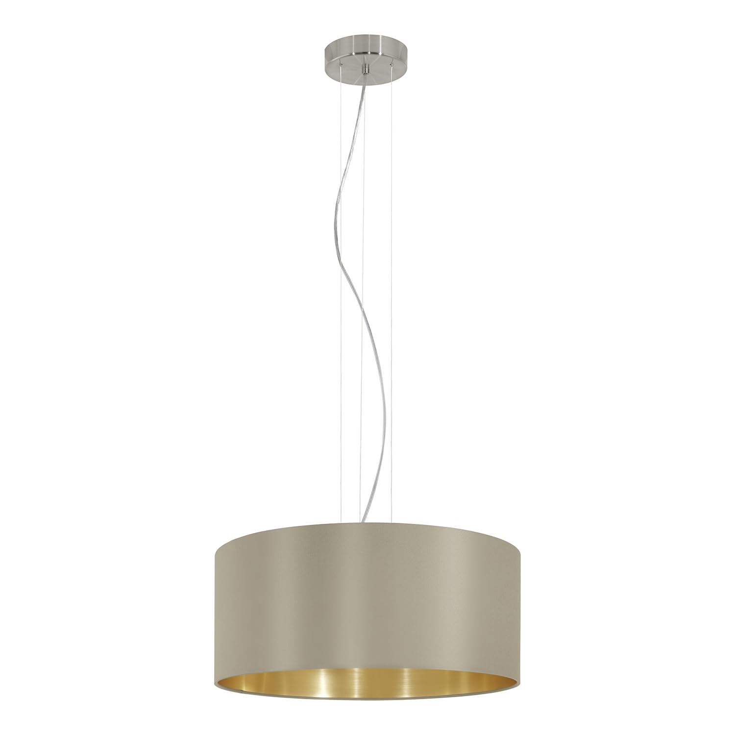 EGLO Pendant Lamp Maserlo, 3 Bulb Fabric Pendant Lamp, Pendant Light Made of Steel and Fabric, Colour: Nickel Matt, Taupe, Gold, Socket: E27, Ã˜: 53 cm (20.8")