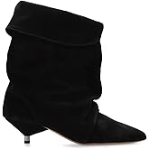 Kapxumo Women's Suede Ankle Boots Kitten Heel Pointed Toe Slouchy Fold Boots Slip On Causal Winter Cowboy Short Booties Ladies