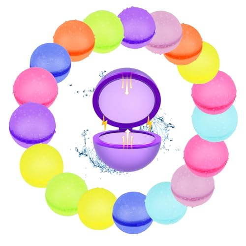 18 piezas de globos de agua magnéticos reutilizables, bolas de agua rellenables y autosellantes con bolsa de malla, juguetes de silicona suave para niños y adultos en piscinas al aire libre