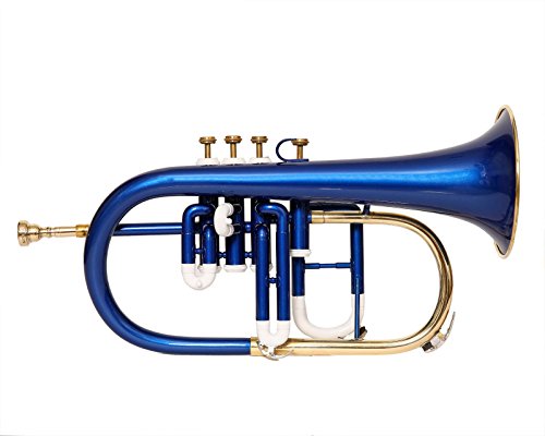 HANDMADE FLUGEL HORN 4 VALVE Bb PITCH WITH FREE HARD CASE AND MP, BLUE COLOR - Thumbnail 4